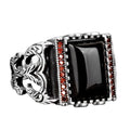 Natural Obsidian Stone Ring, 925 Sterling Silver Men's Ring