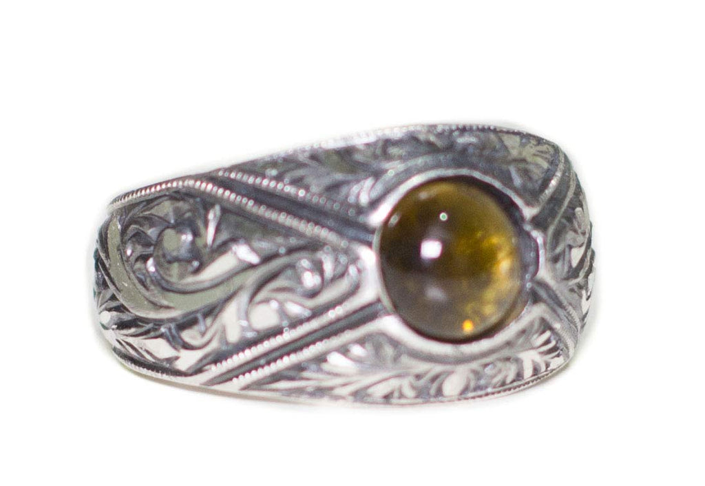 KAMBO Handmade 925 Sterling Silver Men's Ring with Natural Smoky Quartz Gemstone, Vintage Statement Jewelry, Elegant Ste