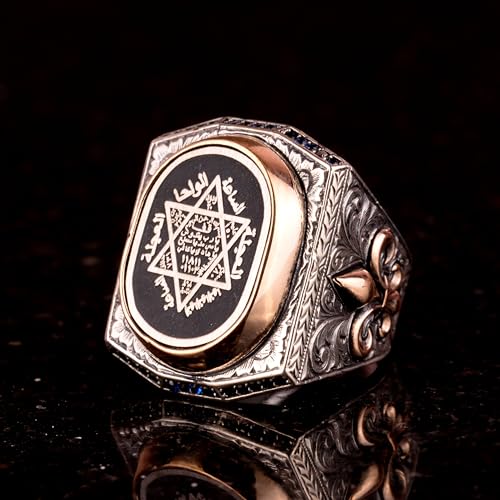 KAMBO Handmade Men's 925 Sterling Silver Solomon Seal and Star of David Ring, Vintage Jewish Statement Jewelry, Gift for