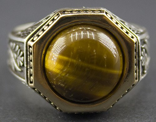 KAMBO Handmade 925 Sterling Silver Men's Ring with Natural Tiger Eye Gemstone, Vintage Statement Jewelry, Elegant Gemsto