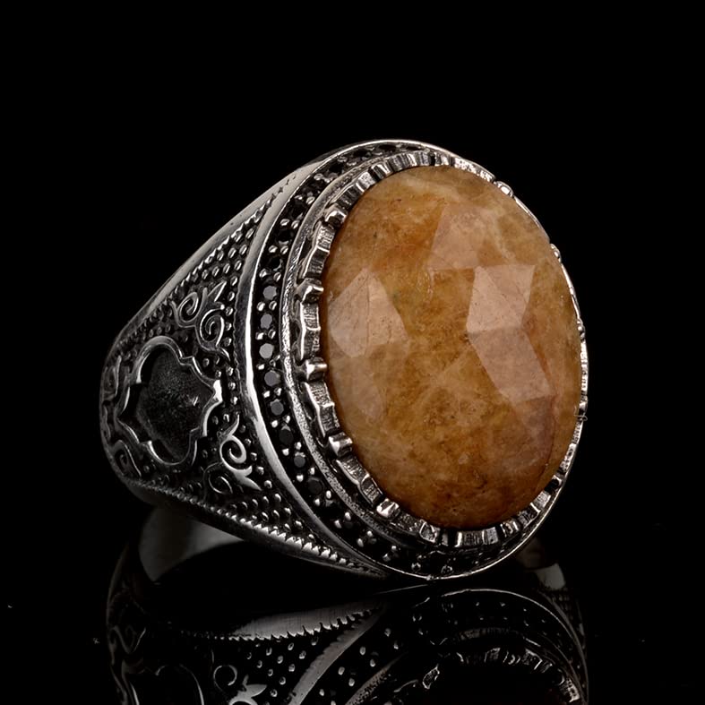 Natural Stone Ring, 925 Sterling Silver Men's Ring — 5