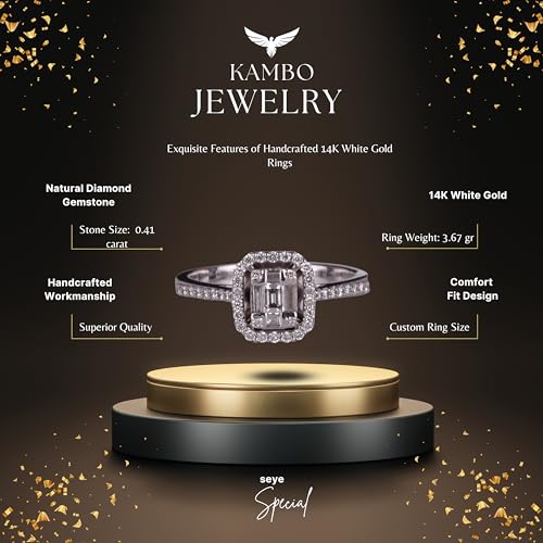 KAMBO 0.41 Ct White Diamond Engagement Ring for Women Handmade 925 Sterling Silver Modern Wedding Band Statement Jewelry