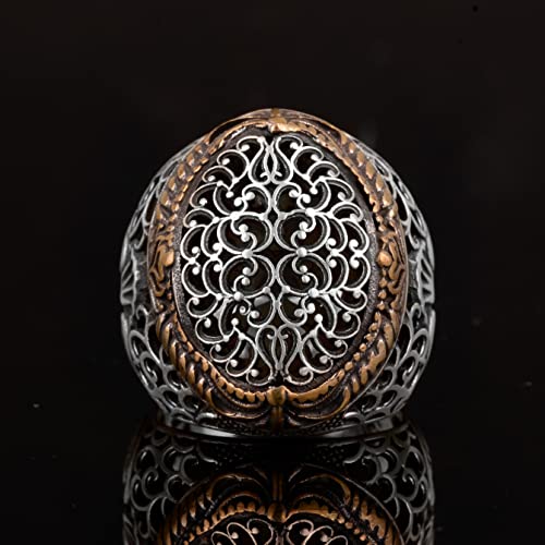 KAMBO 925 Sterling Silver Men's Ring with Intricate Filigree Design, Handmade Vintage Statement Jewelry for Men, King St