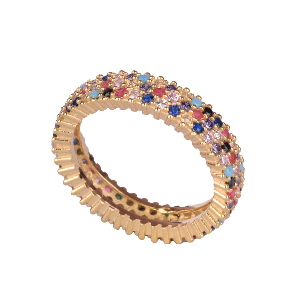 KAMBO 925 Sterling Silver Women's Thin Infinity Band – Gold Plated Multicolored Zircon Ring – Elegant Thin Anniversary Jewelry