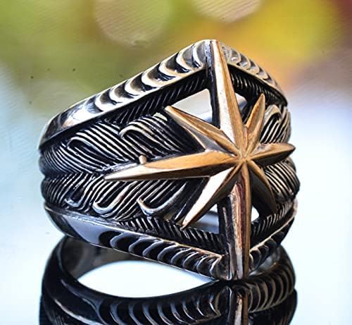 KAMBO Handmade Men's Compass Signet Ring in 925 Sterling Silver - Vintage Navigational Motif Jewelry - Statement Explore