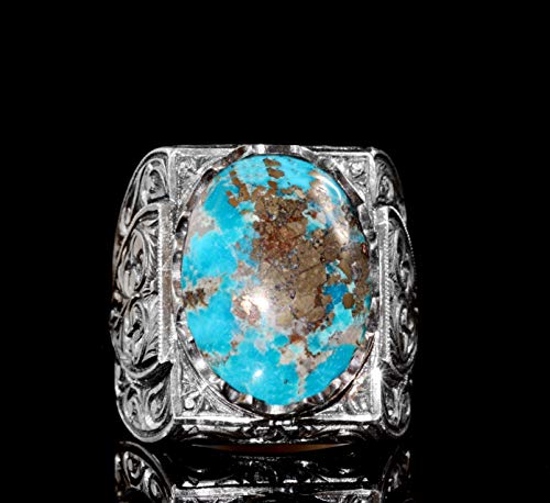 KAMBO Handmade 925 Sterling Silver Men's Byzantine Ring with Natural Pearl Gemstone, Vintage Statement Jewelry, Elegant 