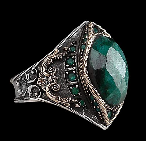 KAMBO Men's 925 Sterling Silver Ring with Natural Emerald Gemstone — 2