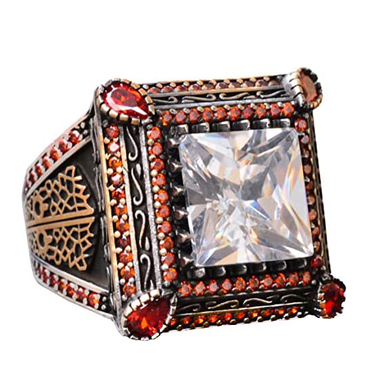 Solid Silver Men's Ring - Special Crystal Stone - Vintage Design