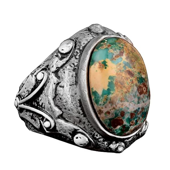 KAMBO Handmade Natural Arizona Turquoise Men's Ring in 925 Sterling Silver - Vintage Style-1 Statement Jewelry, Birthday