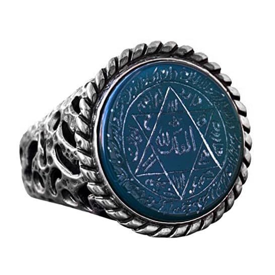 Handcrafted Solomon's Seal Ring, Natural Green Onyx Stone, Islamic Men's Ring, 925 Sterling Silver (Model-2)