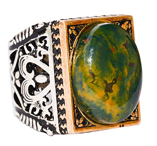 Falcon Jewelry KAMBO Handmade 925 Sterling Silver Bloodstone Falcon Ring for Men, Vintage Adjustable Gemstone Statement 