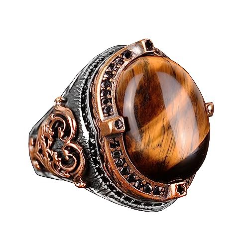 Tiger's Eye Natural Stone Ring - 925 Sterling Silver Handmade Men's Ring - Power and Courage Design