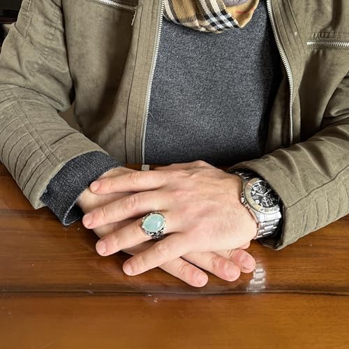 KAMBO Handmade 925 Sterling Silver Aquamarine Ring for Men – Elegant Vintage Statement Jewelry, Natural Gemstone, Mascul