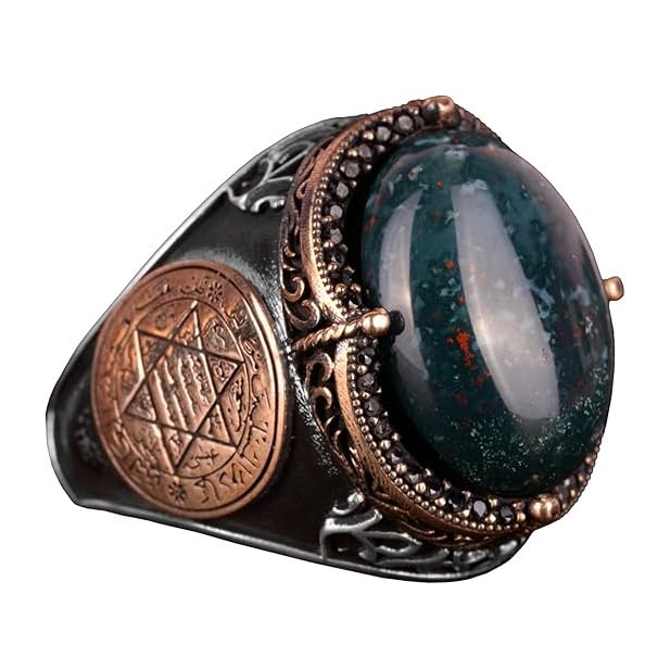 Star of David Ring, Natural Green Bloodstone Ring - 925 Sterling Silver
