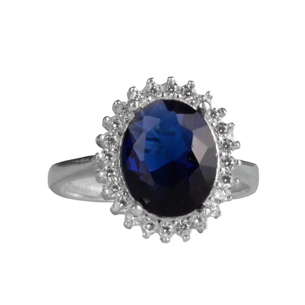 KAMBO 925 Sterling Silver Women's Ring - Elegant Halo Design (Created Sapphire Stone)