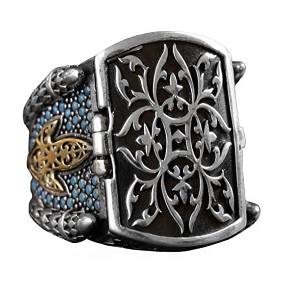 925 Sterling Silver Men's Box Ring with Turquoise Stones