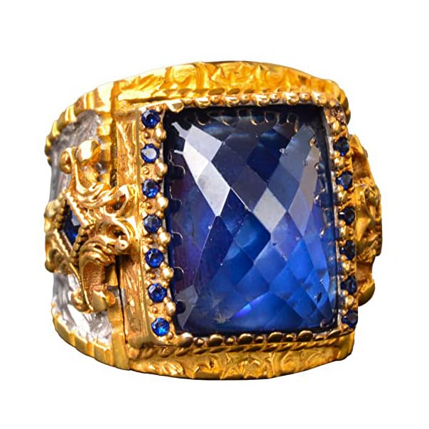 Handmade Zircon Stone Gold Plated Silver Men's Ring - Symbol of Wisdom and Sovereignty