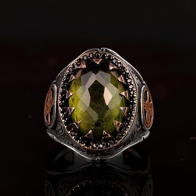 Ottoman Empire Ring, 925 Sterling Silver Ring, Artificial Peridot Stone Ring — 3