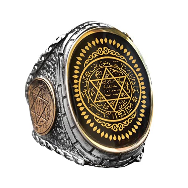 Seal of Solomon Men's Ring, 925 Sterling Silver King Ring, Star of David Kabbalah Large Ring (Personalized)