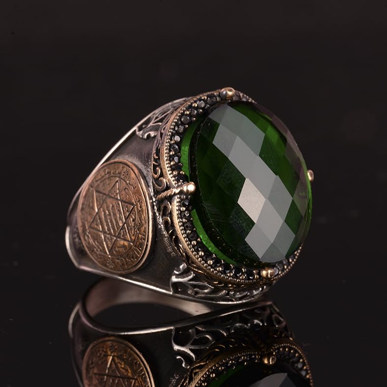 Star of David Ring - 925 Sterling Silver Solomon Ring (Green Stone) — 3