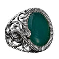 Handcrafted Snake Design Ring, Natural Jade Stone Silver Men's Ring - Symbol of Wisdom and Protection