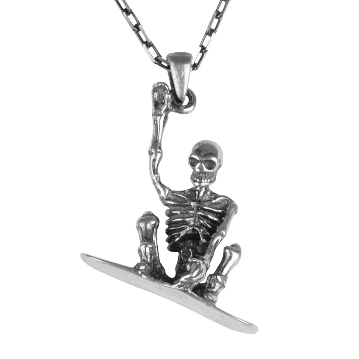 KAMBO Skeleton Snowboard Necklace 925 Sterling Silver Extreme Sports Style Pendant