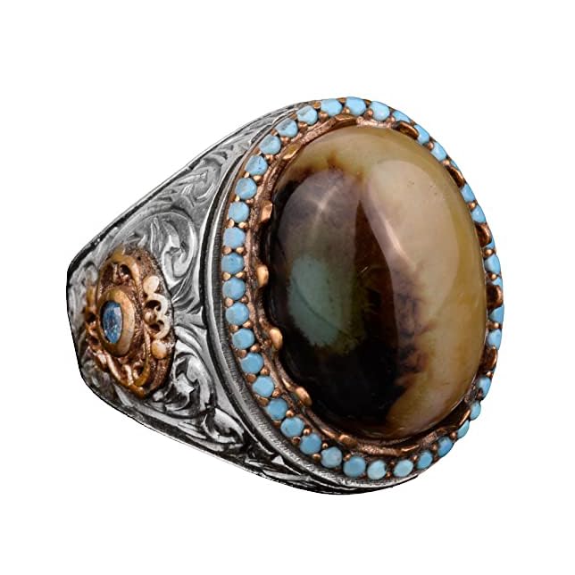 Natural Agate Stone Men's Ring - 925 Sterling Silver