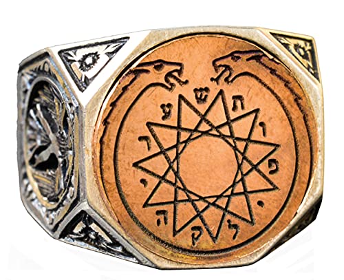 KAMBO Men's Masonic Ring Handmade 925 Sterling Silver Jewish Magic Ring with Double Headed Dragon Design Vintage Stateme