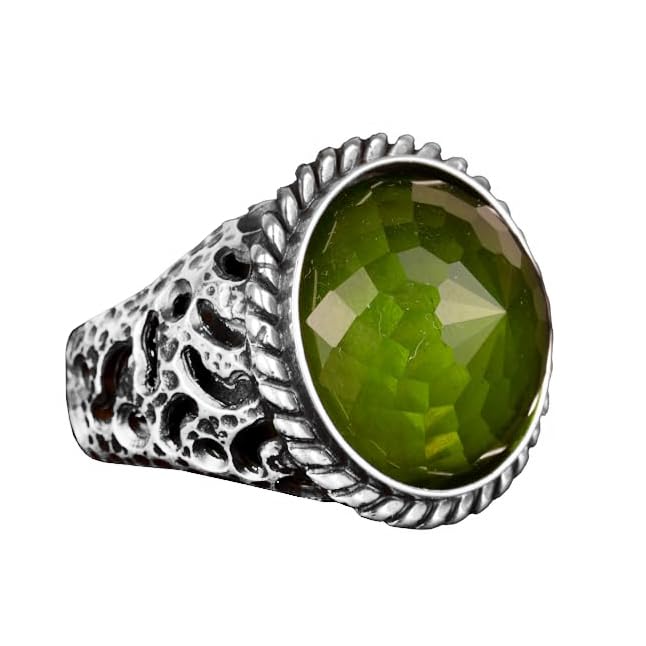 KAMBO Handmade 925 Sterling Silver Men's Peridot Stone Ring Minimalist Vintage Statement Jewelry Elegant Designer Band