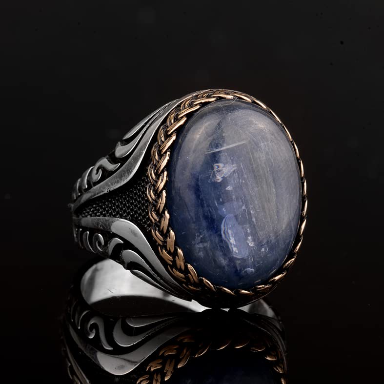 Natural Blue Kyanite Stone Ring - 925 Sterling Silver Men's Ring - Unique Design — 4