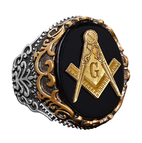 Natural Obsidian Gemstone Ring - 925 Sterling Silver Ring - Seal Ring (Masonic)