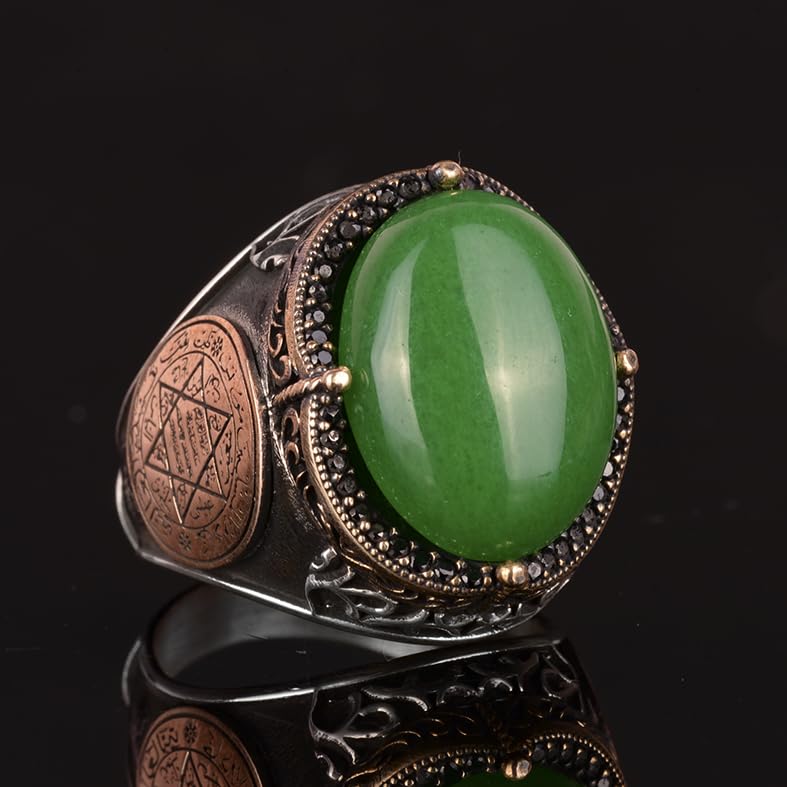 Silver Solomon's Seal Ring, Green Stone Ring — 4