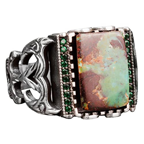 Rectangular Silver Ring, 925 Natural Arizona Turquoise Stone Ring