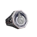 KAMBO Islamic Silver Men's Ring – Octagonal Shape, Allah Lāhz and Ayat-al-Kursi Engraving, No Gemstone, Unique Muslim Prayer Seal Ring