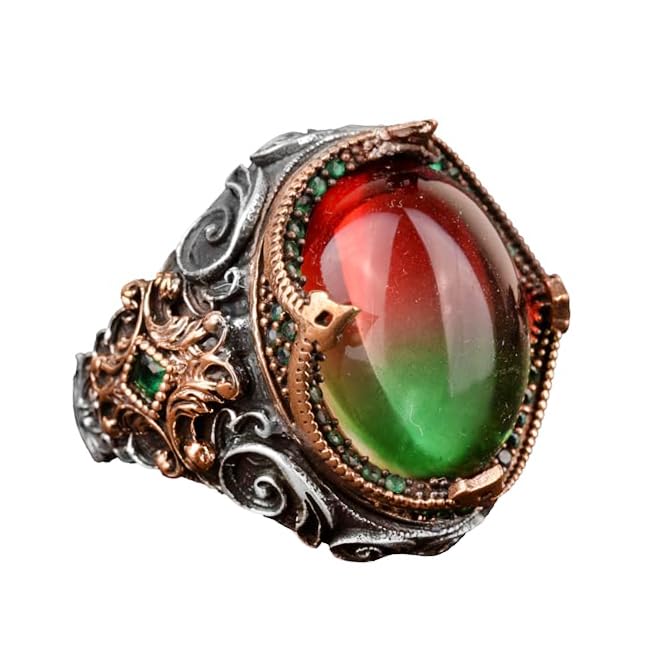 Kambo Synthetic Fluorite Stone Men's Ring - 925 Sterling Silver
