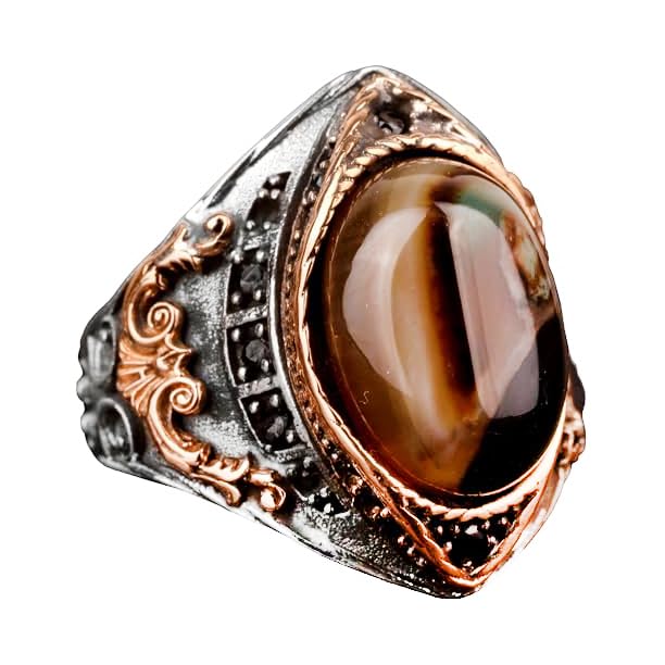 Silver Men's Ring, Natural Agate Stone Ring
