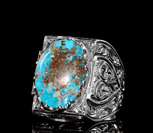 KAMBO Handmade 925 Sterling Silver Men's Byzantine Ring with Natural Pearl Gemstone, Vintage Statement Jewelry, Elegant 