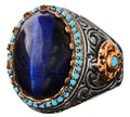 King Ring - Artificial Blue Tiger's Eye Stone, 925 Sterling Silver Unisex Ring