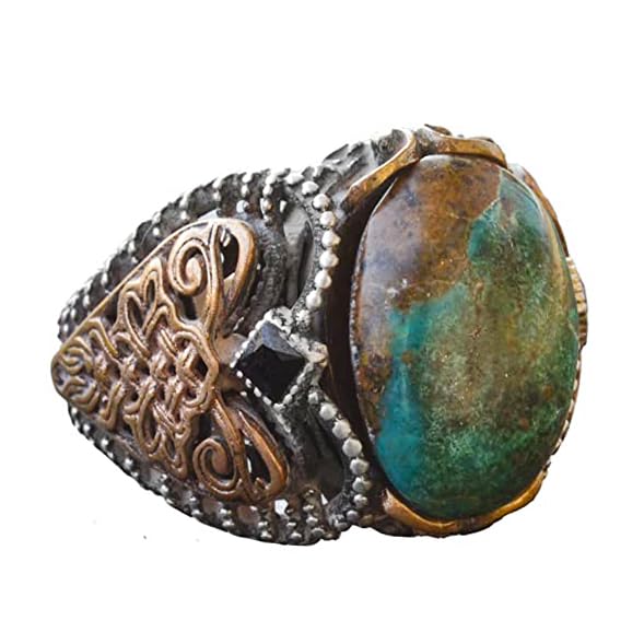 Handmade Natural Turquoise Ring with Celtic Knot Design - 925 Sterling Silver Men's Ring