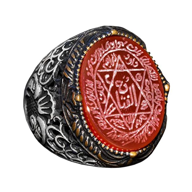 Handcrafted Solomon's Seal Ring, Genuine Red Agate Stone, Islamic Men's Ring, 925 Sterling Silver