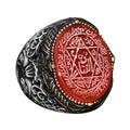Handcrafted Solomon's Seal Ring, Genuine Red Agate Stone, Islamic Men's Ring, 925 Sterling Silver
