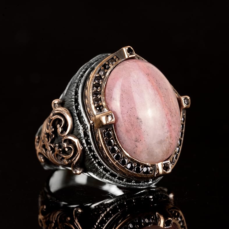 Natural Stone Ring, Oval Ring, 925 Sterling Silver Ring — 9