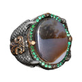 925 Sterling Silver Men's Ring, Handmade Vintage Style Silver Ring with Natural Agate Stone