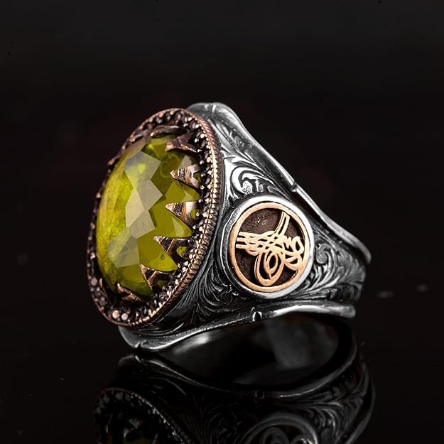 Ottoman Empire Ring, 925 Sterling Silver Ring, Artificial Peridot Stone Ring — 2