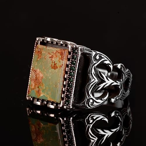 Rectangular Silver Ring, 925 Natural Arizona Turquoise Stone Ring (Style-4) — 4