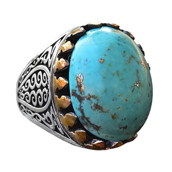 Natural Arizona Turquoise Stone Ring - Silver Men's Ring (Model-4)