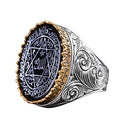 925 Sterling Silver Men's Ring, Black Onyx Stone and Seal of Solomon Design