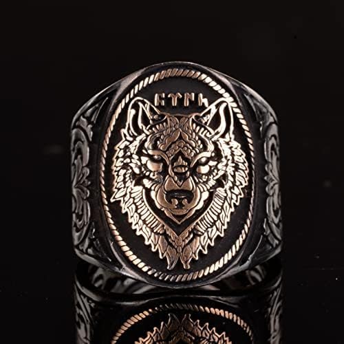KAMBO Handmade 925 Sterling Silver Wolf Ring for Men, Vintage Animal Statement Jewelry with Striking Wolf Head Design, S