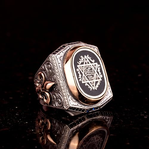 KAMBO Handmade Men's 925 Sterling Silver Solomon Seal and Star of David Ring, Vintage Jewish Statement Jewelry, Gift for