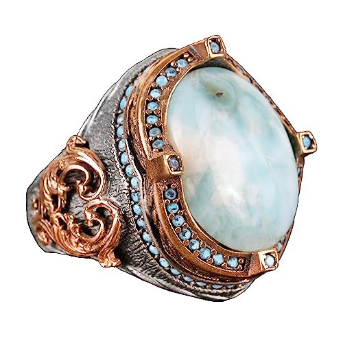 Natural Larimar Stone Men's Ring